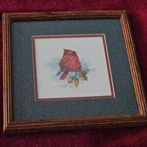 sweet cardinal framed art signed by artist CS Wright